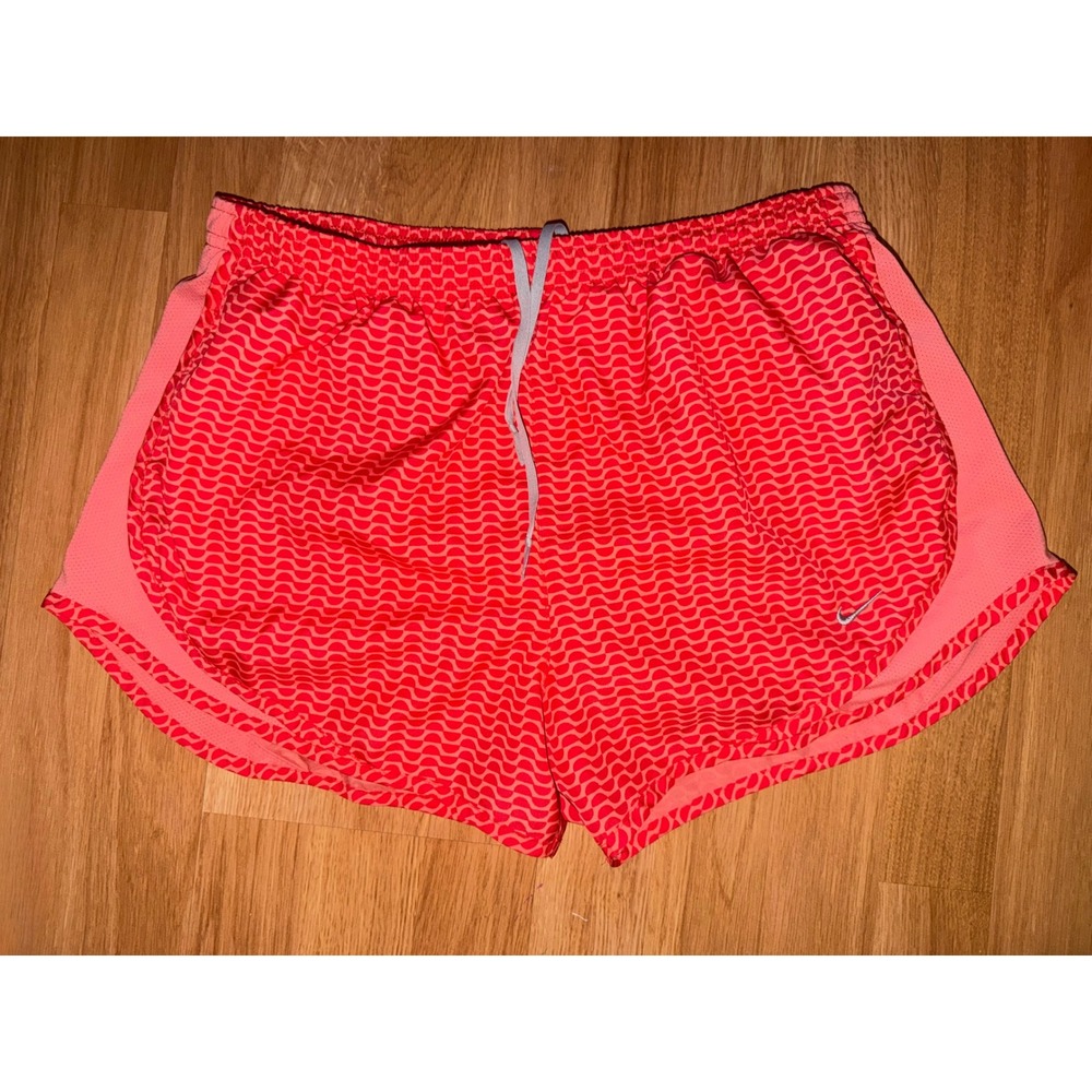 Nike Dri-FIT Women Running Shorts Orange Red Wave Print Mesh Large